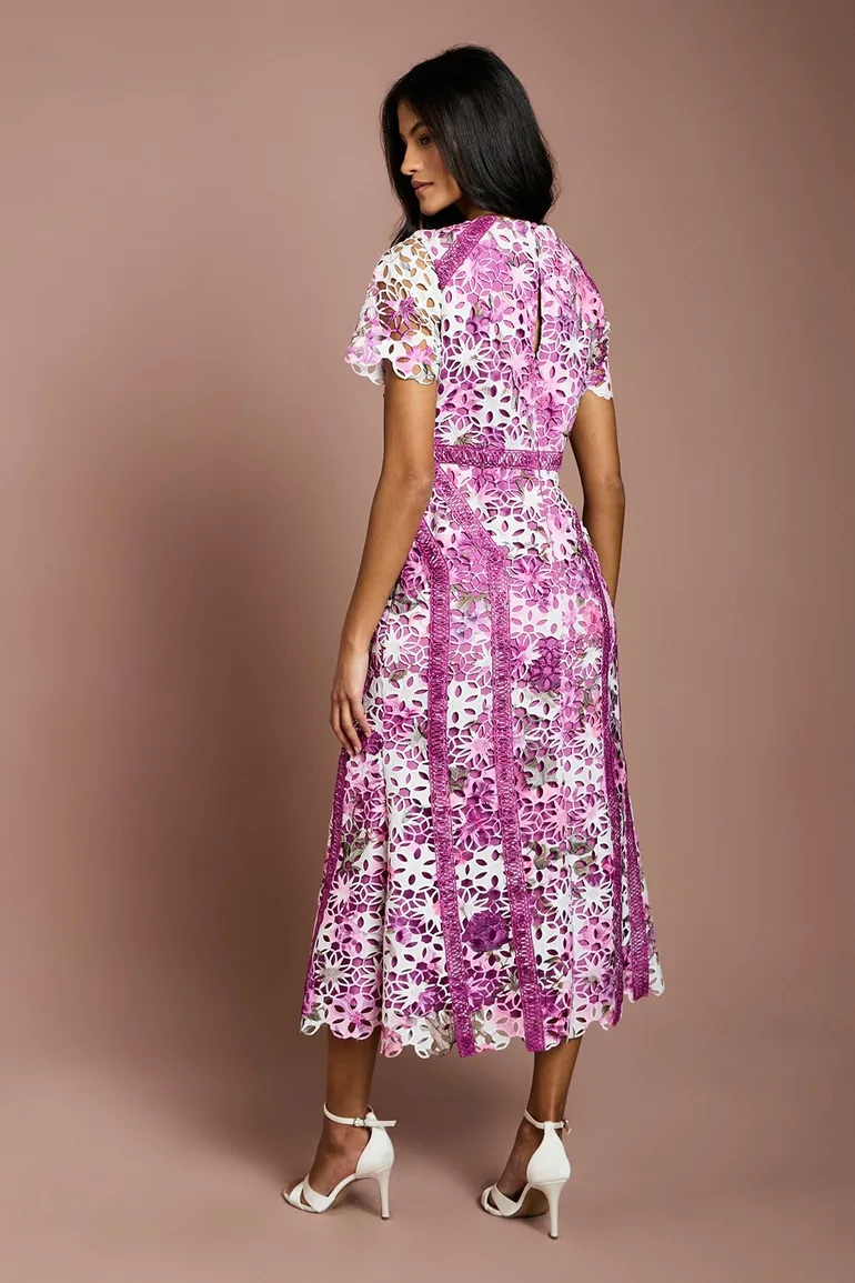 Petite Printed Lace Midi Pencil Dress - 2