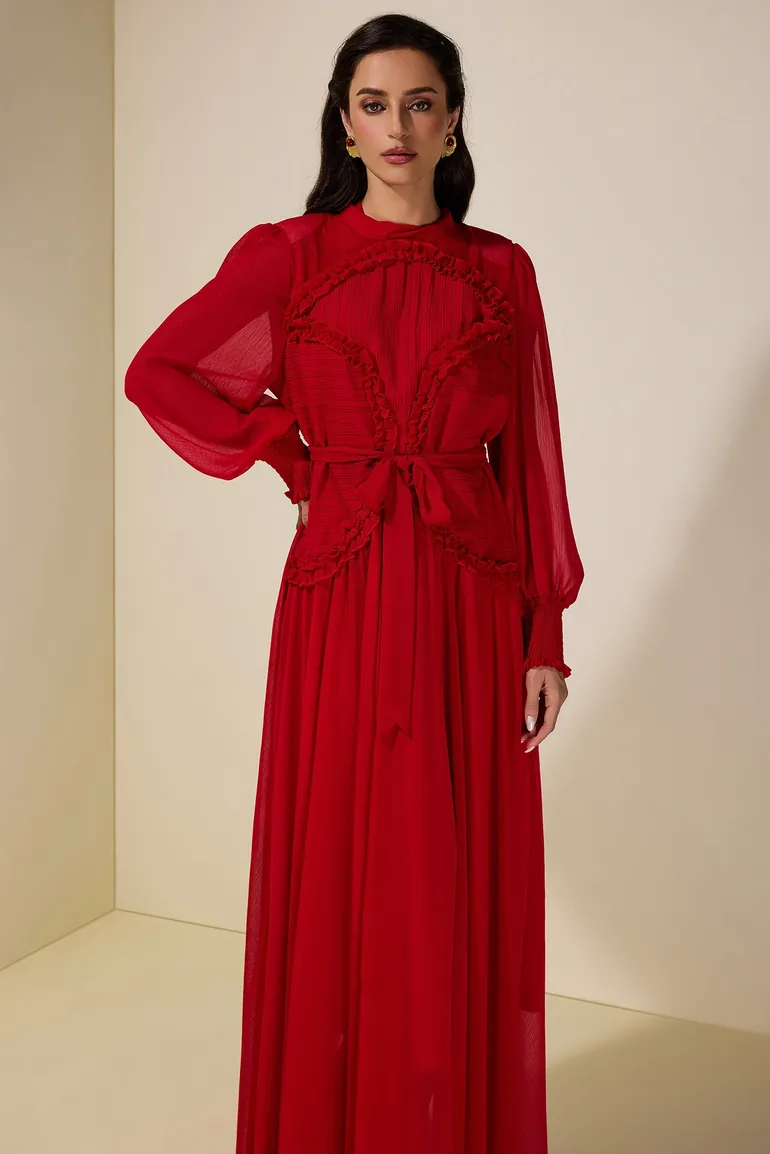 Chiffon Pleated Tie-Up Maxi Dress - 2