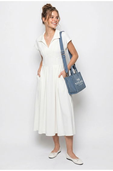 LUCCI A-line Midi Jersey Dress With Polo Collar