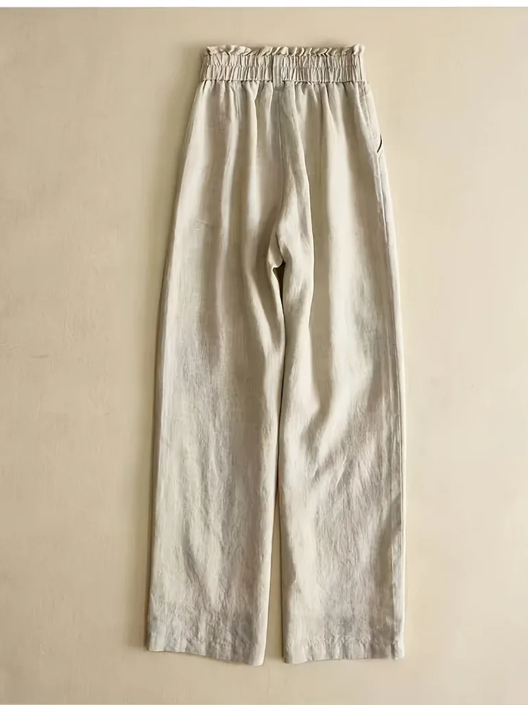 Solid Elastic Waist Straight Leg Pants - 1