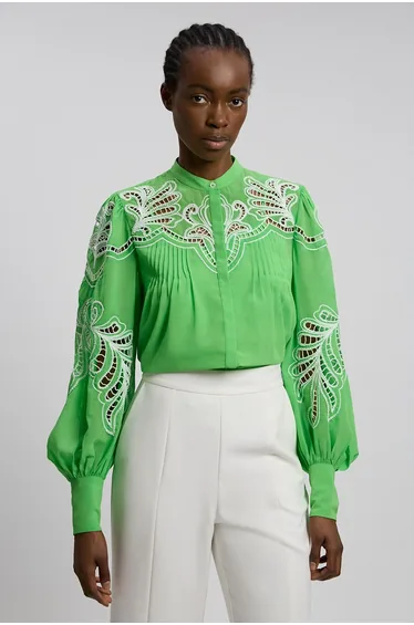 Cutwork Beaded Embroidered Woven Blouse