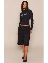Petite Black Contrast Graphic Front Zip Up Fitted Jacket