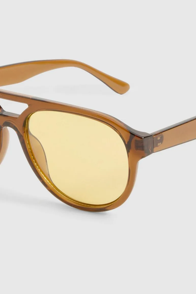 Orange Lenses Retro Aviator Sunglasses - brown - 2