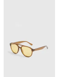 Orange Lenses Retro Aviator Sunglasses - brown - 1