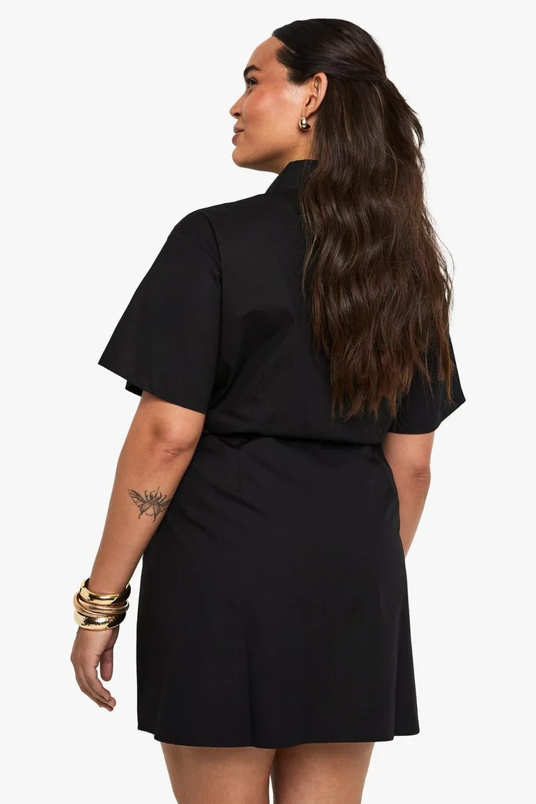 Plus Poplin Cinched Shirt Dress - black - 1
