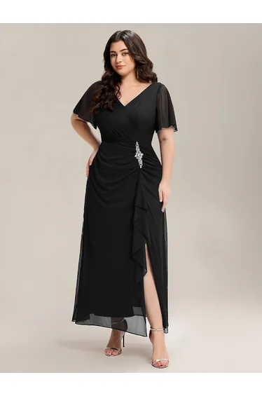 ever MARIEL|Side Split Chiffon Ruffle Sleeve Dress