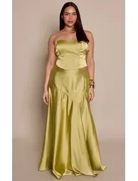 Plus Apple Green Satin Fishtail Maxi Skirt