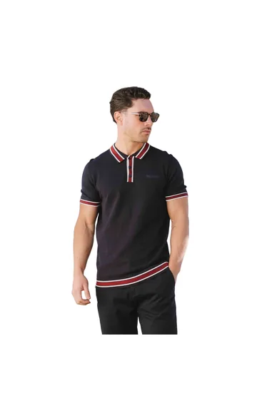 Lambretta Mens Valero Knitted Tipped Short-Sleeved Polo Shirt - Navy