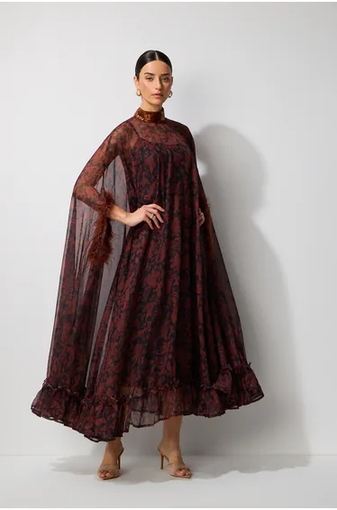 Dana Sequins Feather Printed Maxi Dress