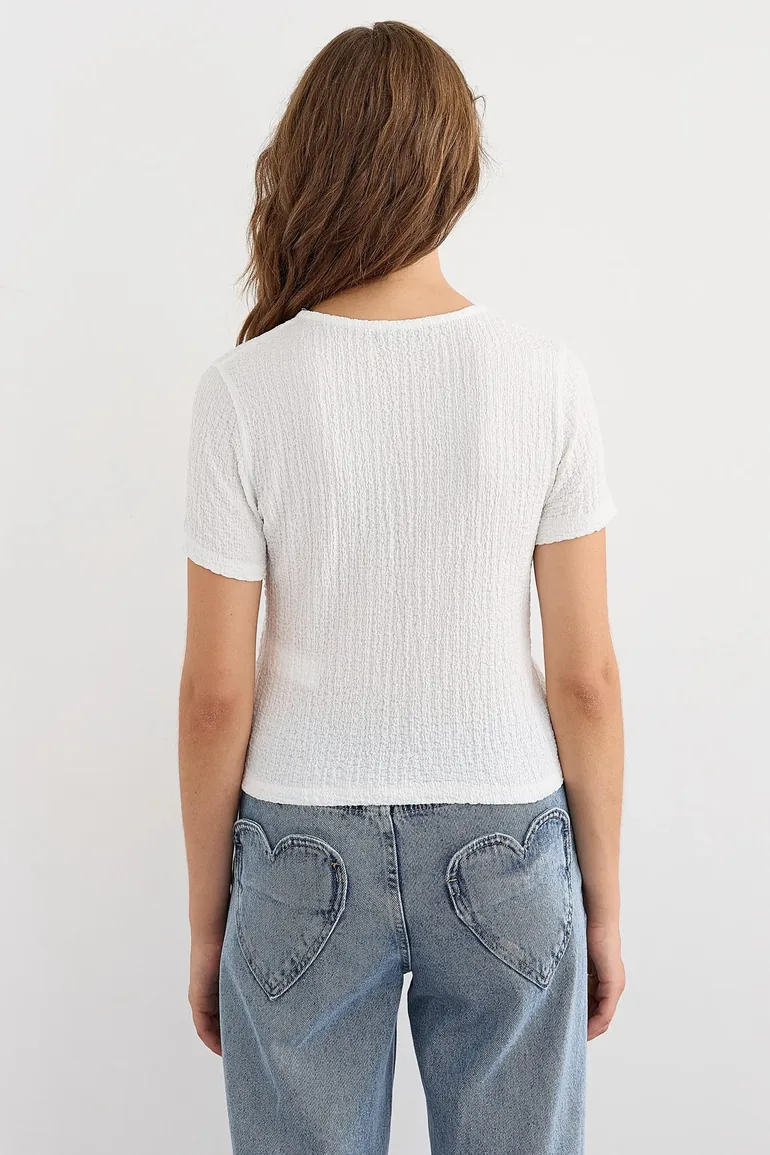 Short Sleeve Tie-Up Detail Blouse - 3