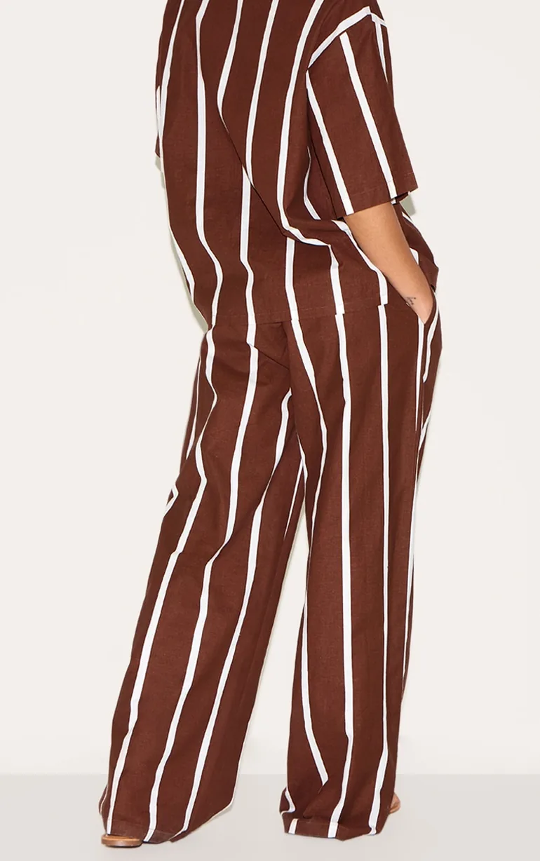 Choc Brown Striped Wide Leg Trousers - 2