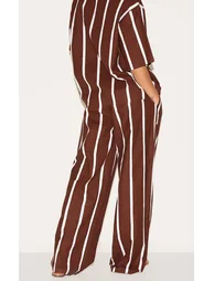 Choc Brown Striped Wide Leg Trousers - 2