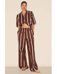 Choc Brown Striped Wide Leg Trousers - 5