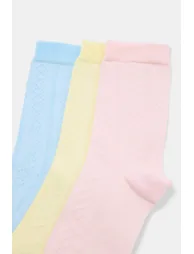 Yellow-Pink 3-Piece Plain Jacquard Knitted Socks - 6
