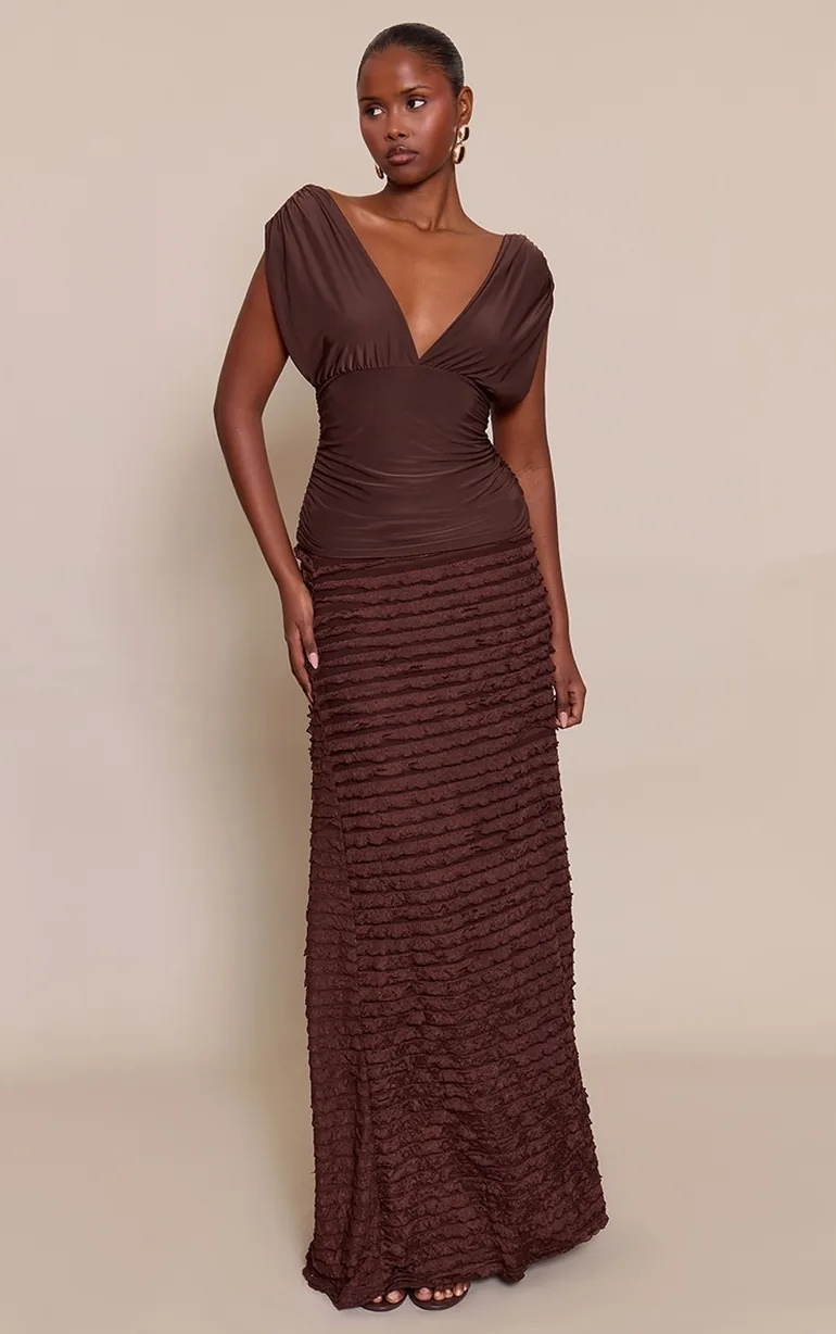 Chocolate Extreme Ruffle Floaty Maxi Skirt