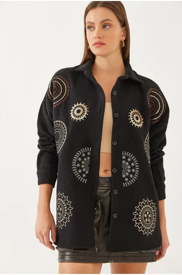 Women's Embroidered Sequined Cashmere Shirt