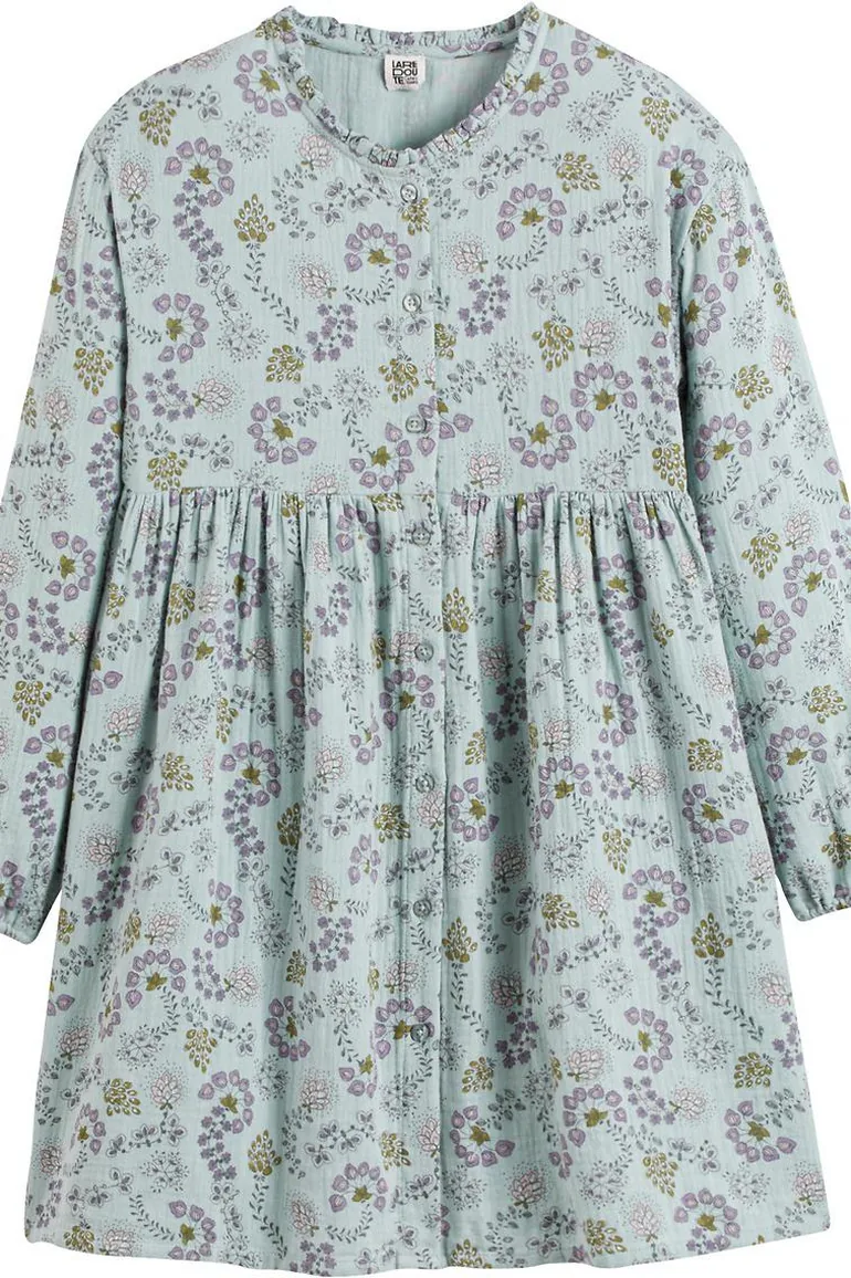Floral Cotton Muslin Dress with Button Fastening - 2