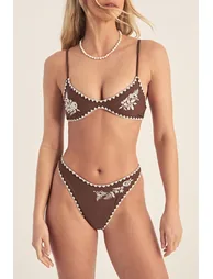 Embroidered Contrast Stitch Crop Bikini Set - 2