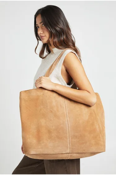 Real Suede Large Tan Tote Bag - tan