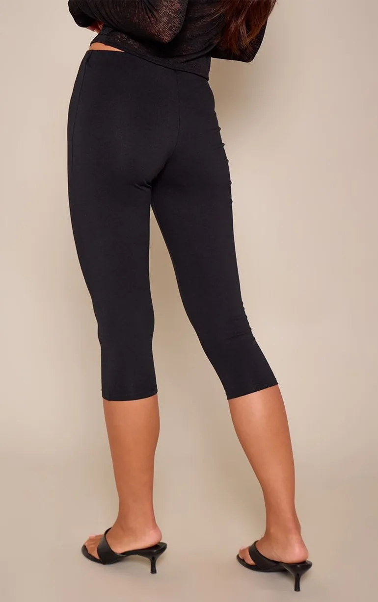 Black Cotton Capri Legging - 2