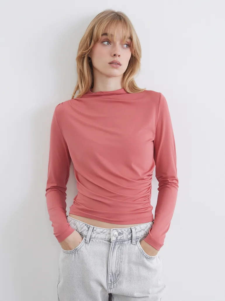 High-Neck Ruched Blouse - 1