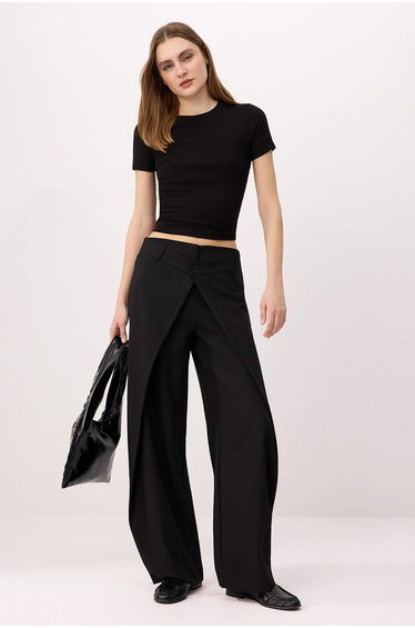Black Voluminous Pleated Balloon Fit Striped Fabric Trousers product thumbnail 2