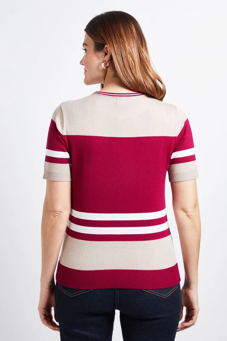 Short Sleeve Colour Block Knitted Top - 2
