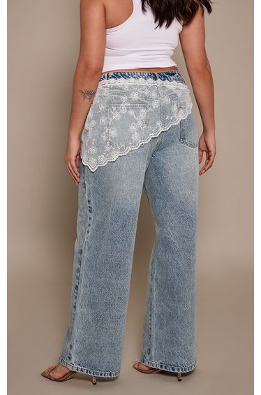 Plus Broiderie Panel Detail Wide Leg Jeans product thumbnail 3