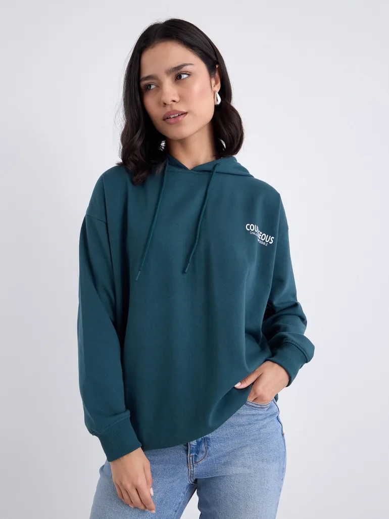Slogan Print Longline Regular Fit Hoodie - 2