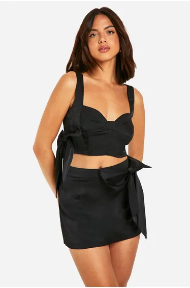Bow Detail Corset Top - black