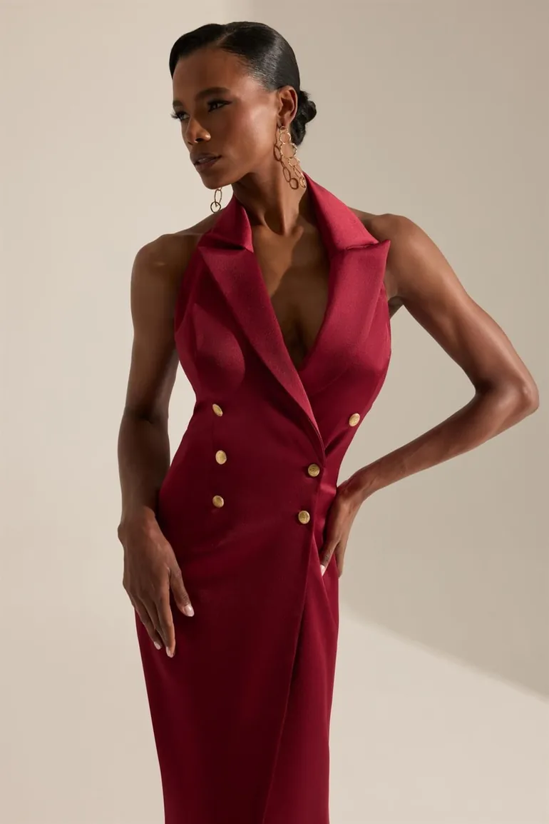 Milano Double Breasted Neck Satin Dress - 1