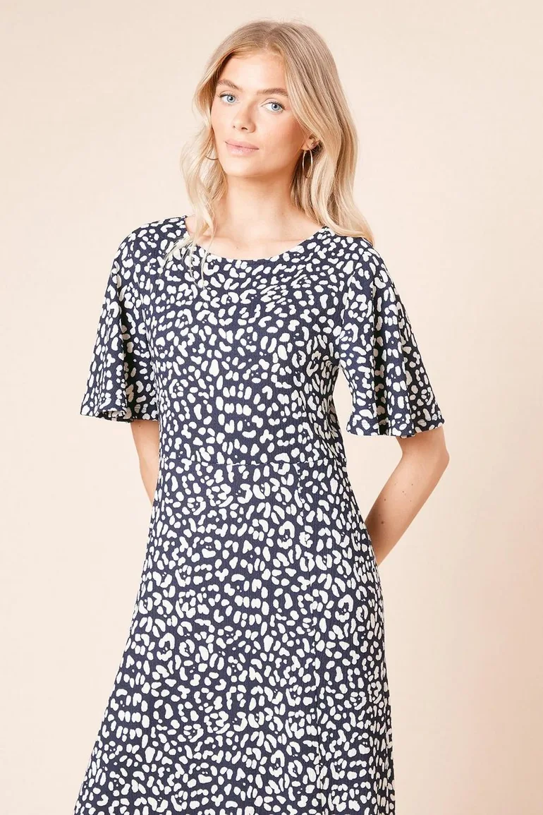 Navy Leopard Angel Sleeve Midi Dress - 2