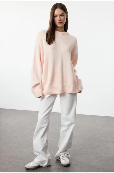 Pink Crew Neck Knitwear Sweater