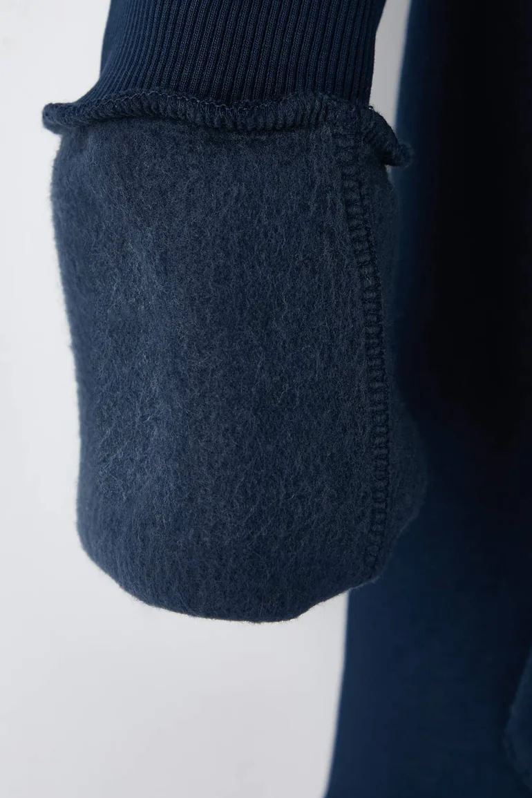 Navy blue oversize/wide cut zippered hooded fleece lined basic sweatshirt - 4