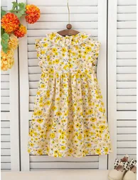 Girls Floral Print Smocked A-Line Dress - 4