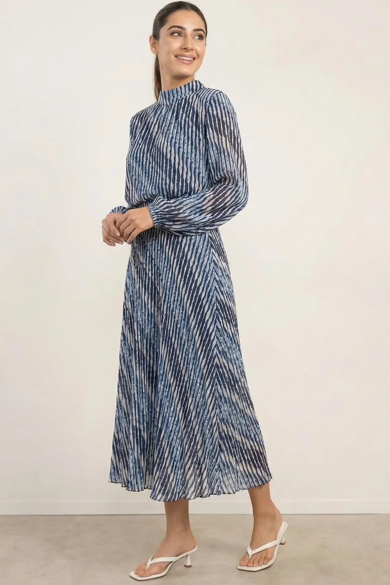 High Neck Bubble Print Dress - 1