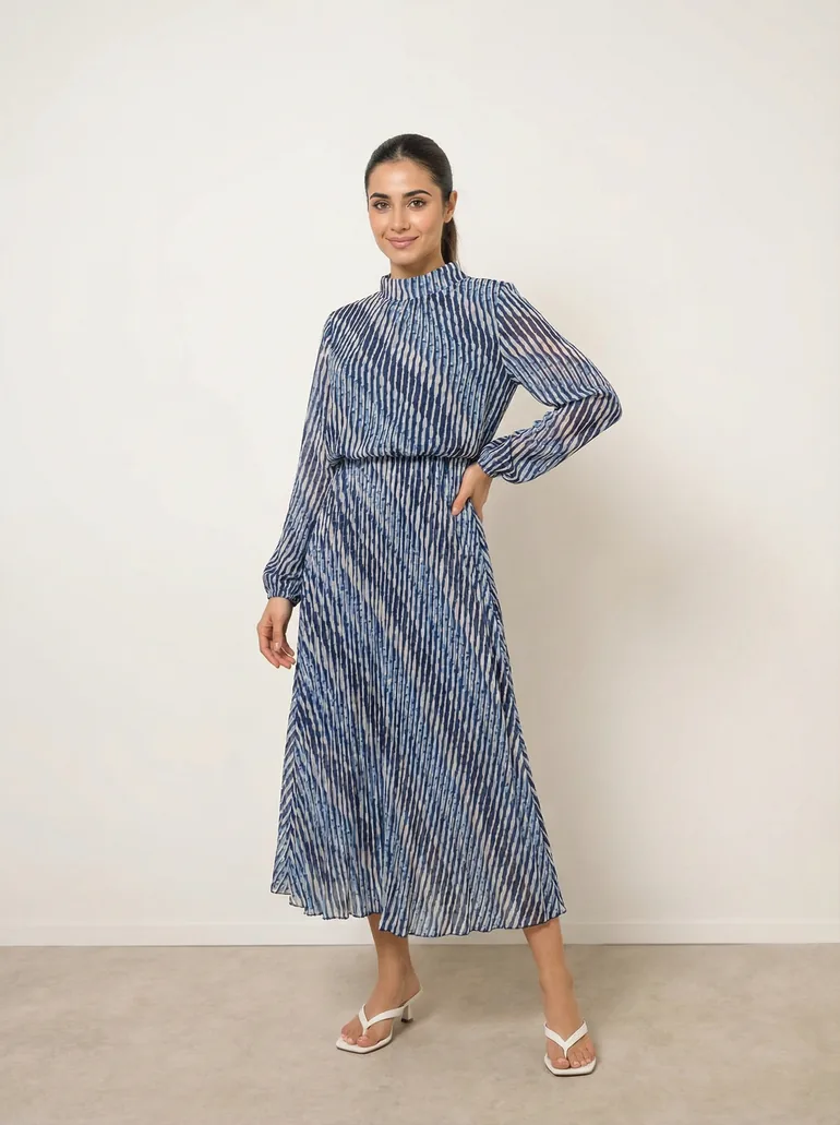 High Neck Bubble Print Dress - 2