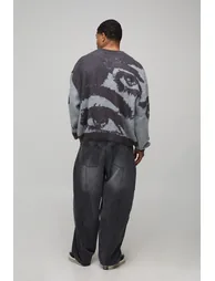 Oversized Boxy Brushed Eye Graphic Knitted Jumper - charcoal - 1