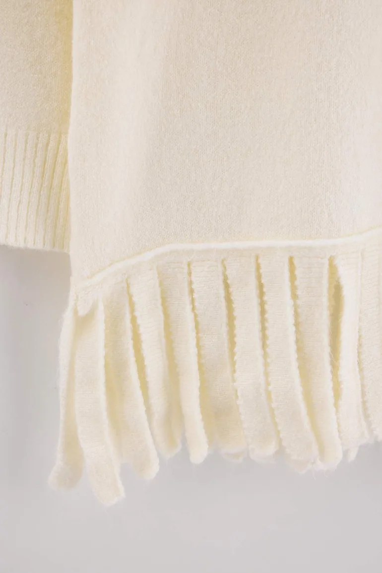 Ecru High Collar Tassel Detailed Knitwear Sweater - 2