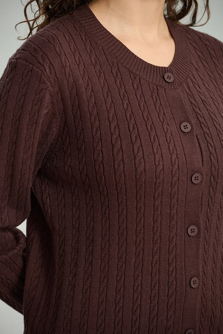 Cable-Knit Button-Front Cardigan - 2