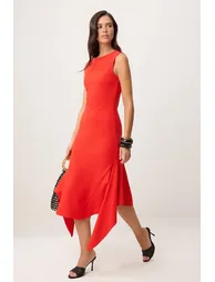 Red Plain A-Line Crew Neck Sleeveless Maxi Premium Soft Knitted Dress