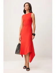 Red Plain A-Line Crew Neck Sleeveless Maxi Premium Soft Knitted Dress - 1