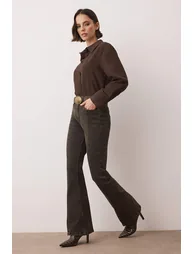Brown high waist stitch detailed flare jeans - 1