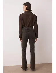 Brown high waist stitch detailed flare jeans - 3