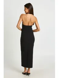 Bengaline Halterneck Cut Out Corset Midaxi Dress - black - 1