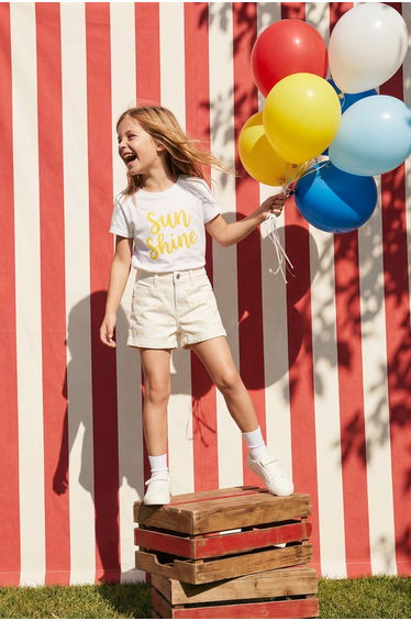 Ecru Elastic Waist Girls' Denim Shorts & Bermuda