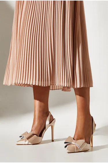 Wide Fit Tamara Satin Bow Sling Back Stiletto Court Shoes