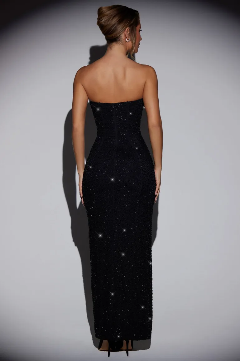 Embellished Bandeau Cowl Neck Maxi Dress in Black Oh Polly Black : Premium  Dresses : VogaCloset Qatar