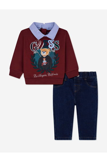 Guess Baby Boys Sweatshirt and Denim Pants Set in Red