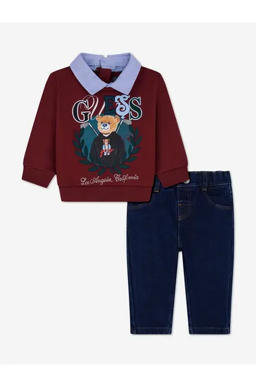 Guess Baby Boys Sweatshirt and Denim Pants Set in Red